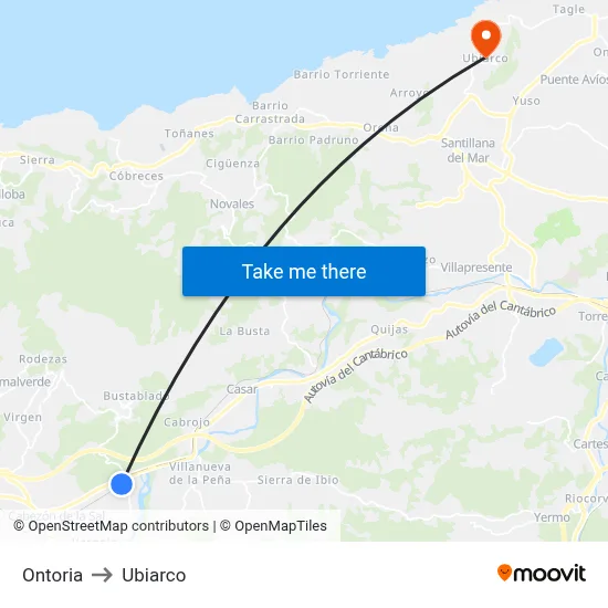 Ontoria to Ubiarco map