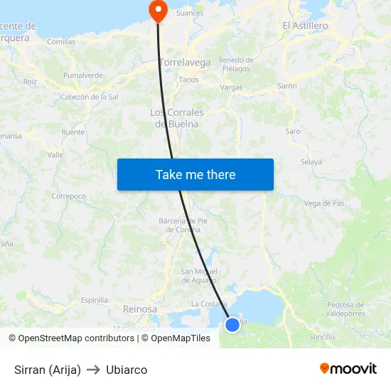 Sirran (Arija) to Ubiarco map