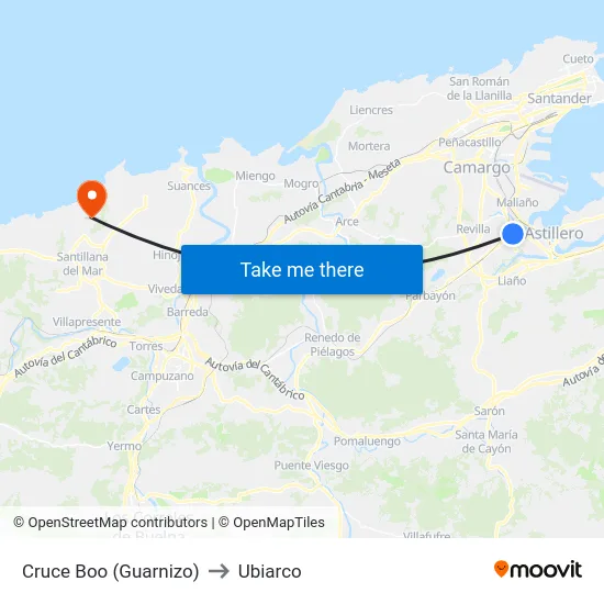 Cruce Boo (Guarnizo) to Ubiarco map