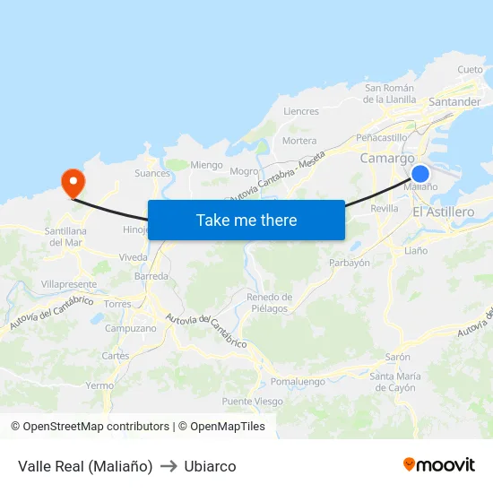 Valle Real (Maliaño) to Ubiarco map