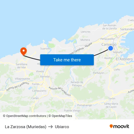 La Zarzosa (Muriedas) to Ubiarco map