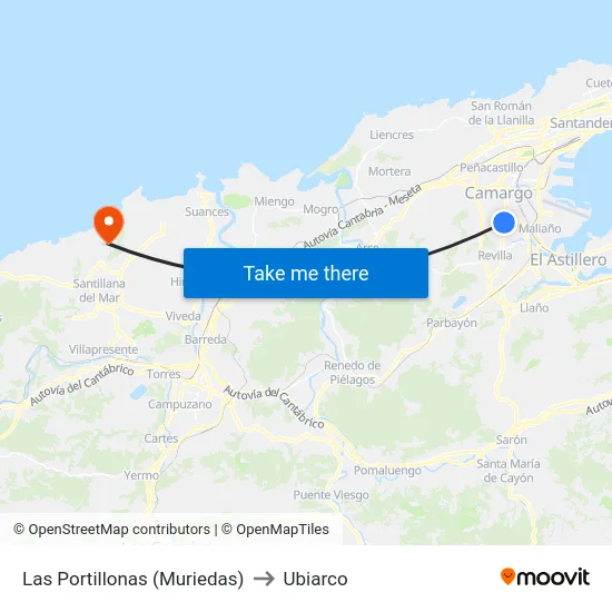 Las Portillonas (Muriedas) to Ubiarco map
