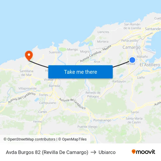 Avda Burgos 82 (Revilla De Camargo) to Ubiarco map