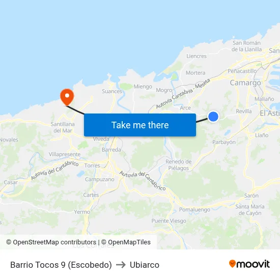 Barrio Tocos 9 (Escobedo) to Ubiarco map
