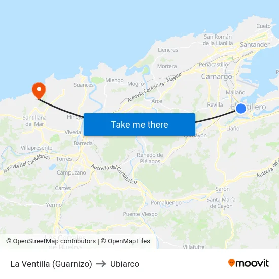 La Ventilla (Guarnizo) to Ubiarco map