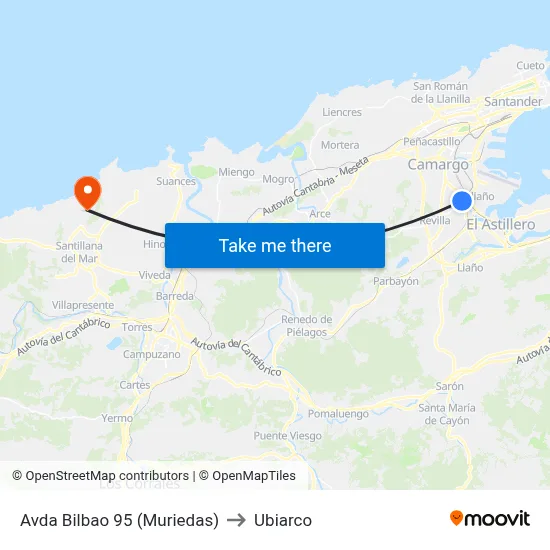 Avda Bilbao 95 (Muriedas) to Ubiarco map
