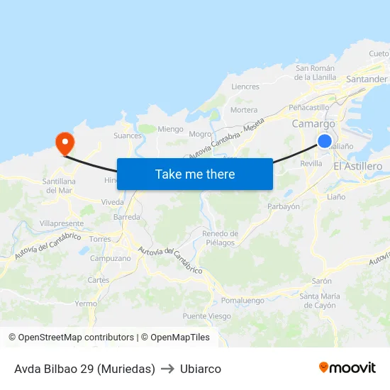 Avda Bilbao 29 (Muriedas) to Ubiarco map