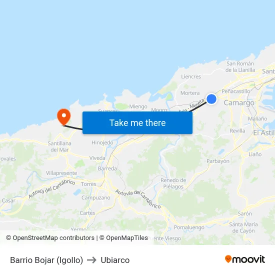 Barrio Bojar (Igollo) to Ubiarco map