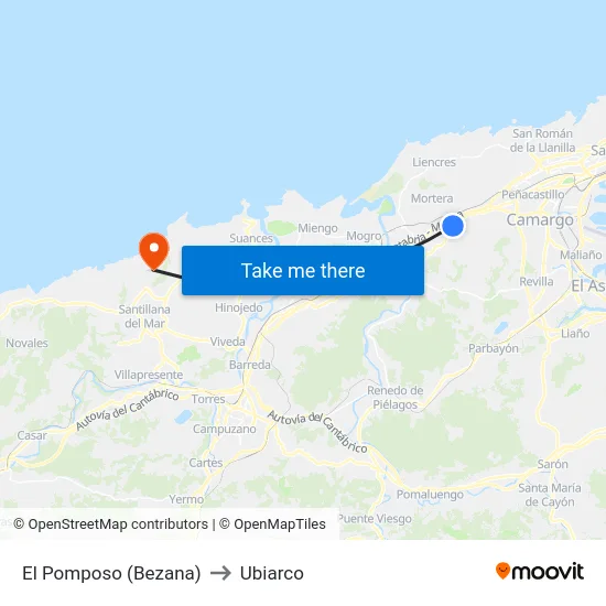 El Pomposo (Bezana) to Ubiarco map