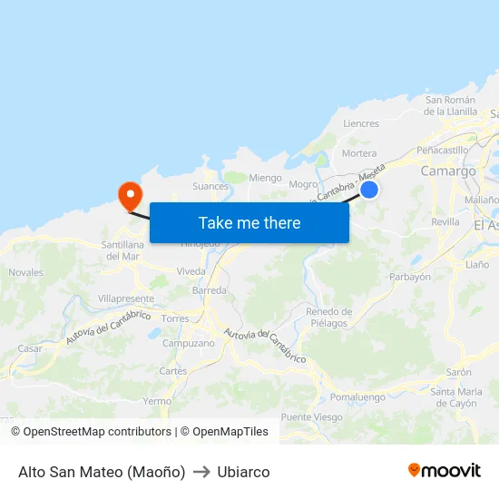 Alto San Mateo (Maoño) to Ubiarco map