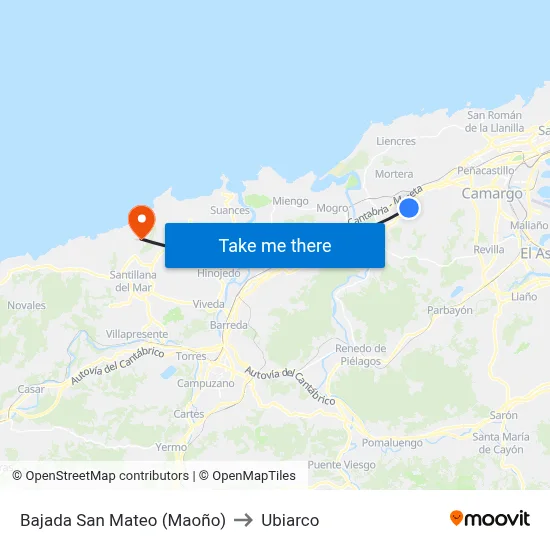 Bajada San Mateo (Maoño) to Ubiarco map