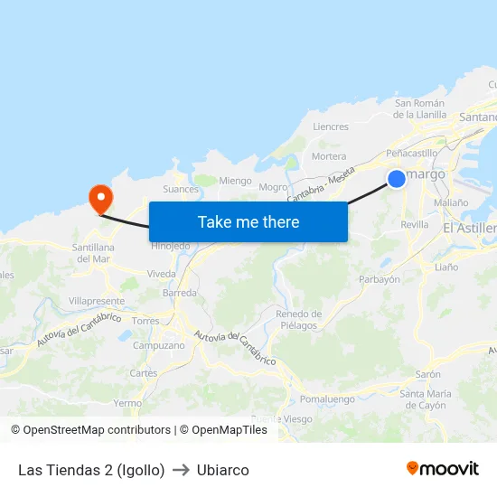 Las Tiendas 2 (Igollo) to Ubiarco map
