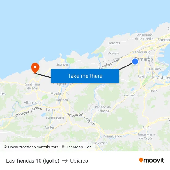 Las Tiendas 10 (Igollo) to Ubiarco map