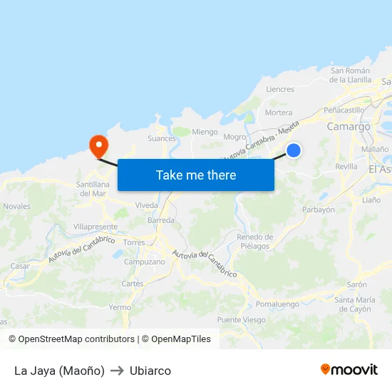 La Jaya (Maoño) to Ubiarco map