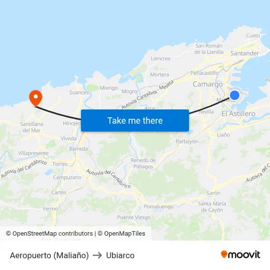 Aeropuerto (Maliaño) to Ubiarco map