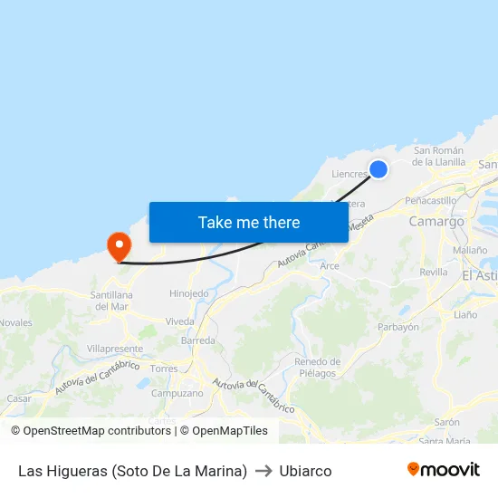 Las Higueras (Soto De La Marina) to Ubiarco map