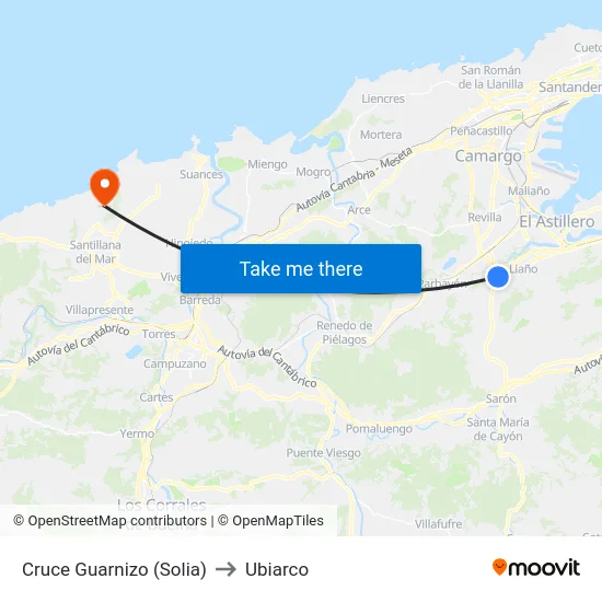 Cruce Guarnizo (Solia) to Ubiarco map