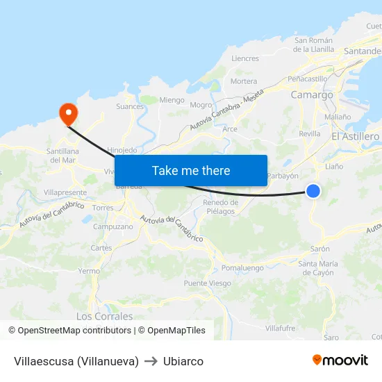 Villaescusa (Villanueva) to Ubiarco map