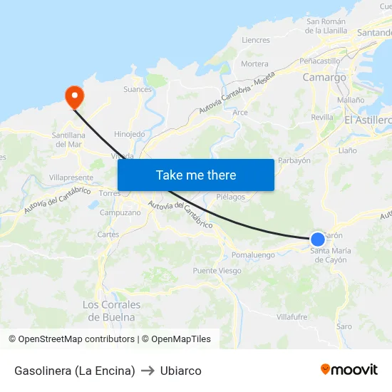 Gasolinera (La Encina) to Ubiarco map