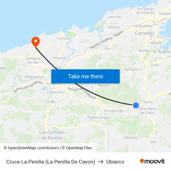Cruce La Penilla (La Penilla De Cayon) to Ubiarco map