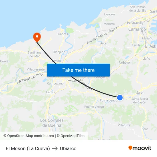 El Meson (La Cueva) to Ubiarco map