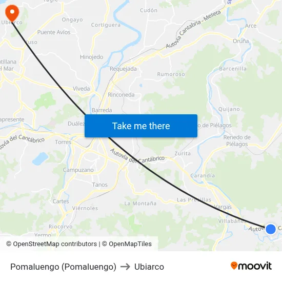 Pomaluengo (Pomaluengo) to Ubiarco map