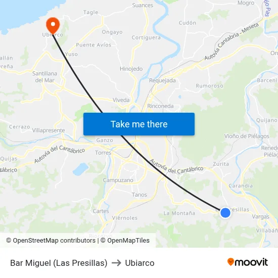 Bar Miguel (Las Presillas) to Ubiarco map
