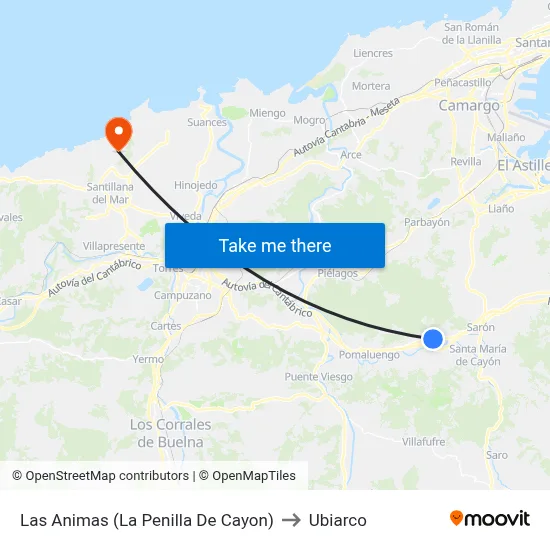Las Animas (La Penilla De Cayon) to Ubiarco map