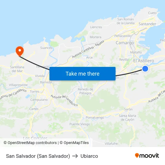 San Salvador (San Salvador) to Ubiarco map