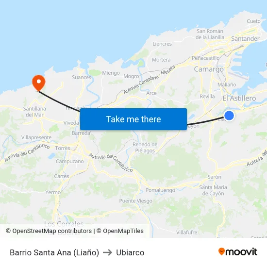 Barrio Santa Ana (Liaño) to Ubiarco map