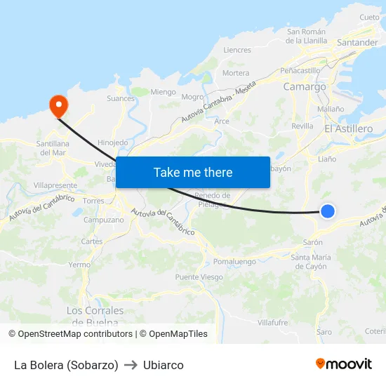 La Bolera (Sobarzo) to Ubiarco map