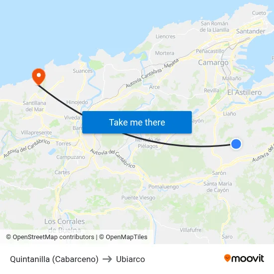 Quintanilla (Cabarceno) to Ubiarco map