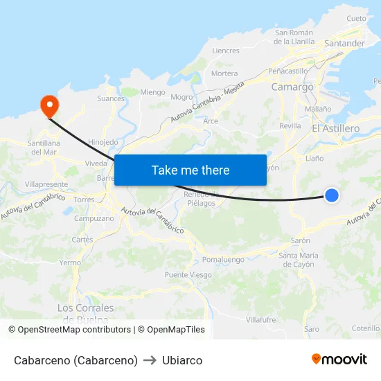 Cabarceno (Cabarceno) to Ubiarco map