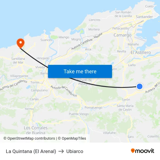 La Quintana (El Arenal) to Ubiarco map