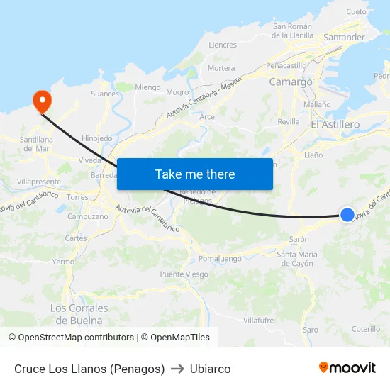 Cruce Los Llanos (Penagos) to Ubiarco map