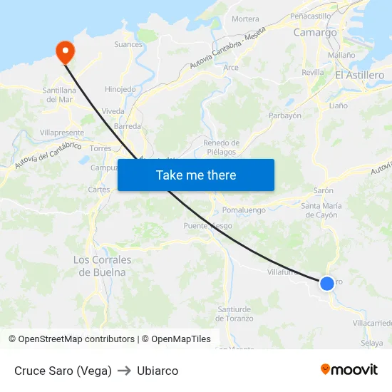 Cruce Saro (Vega) to Ubiarco map