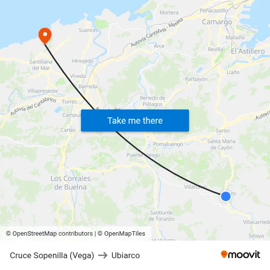 Cruce Sopenilla (Vega) to Ubiarco map