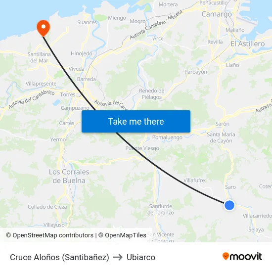 Cruce Aloños (Santibañez) to Ubiarco map