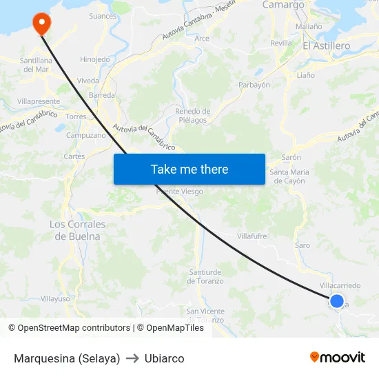 Marquesina (Selaya) to Ubiarco map