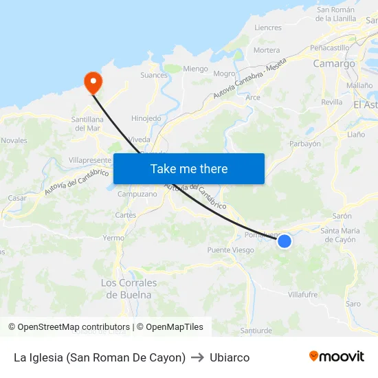 La Iglesia (San Roman De Cayon) to Ubiarco map