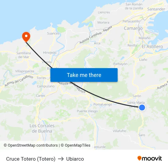 Cruce Totero (Totero) to Ubiarco map