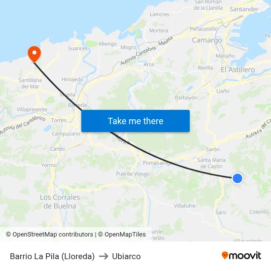 Barrio La Pila (Lloreda) to Ubiarco map