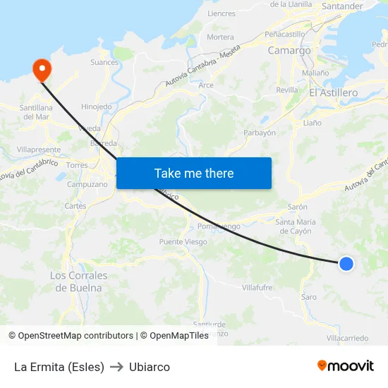 La Ermita (Esles) to Ubiarco map