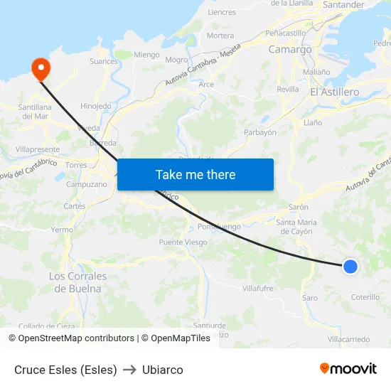 Cruce Esles (Esles) to Ubiarco map