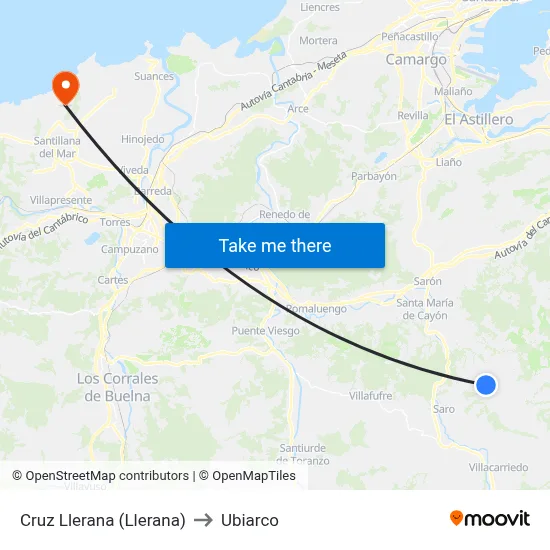 Cruz Llerana (Llerana) to Ubiarco map