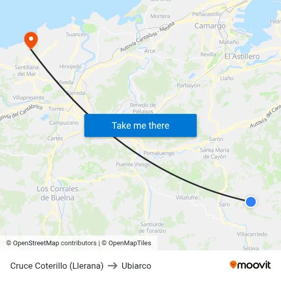 Cruce Coterillo (Llerana) to Ubiarco map
