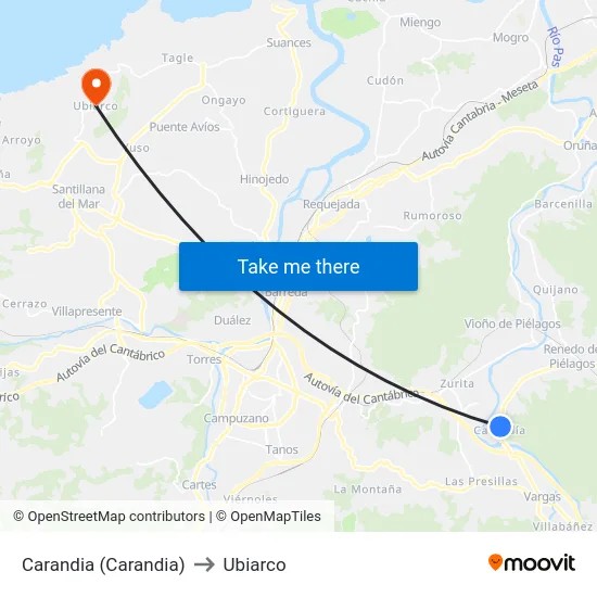 Carandia (Carandia) to Ubiarco map