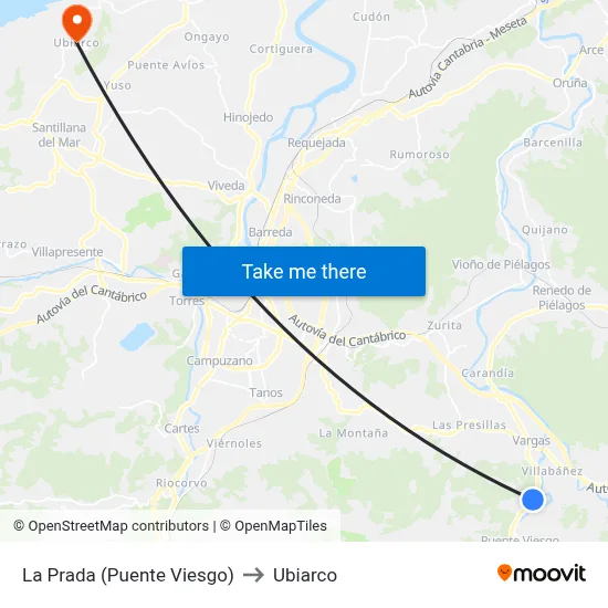 La Prada (Puente Viesgo) to Ubiarco map