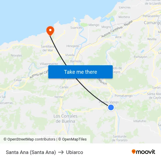 Santa Ana (Santa Ana) to Ubiarco map