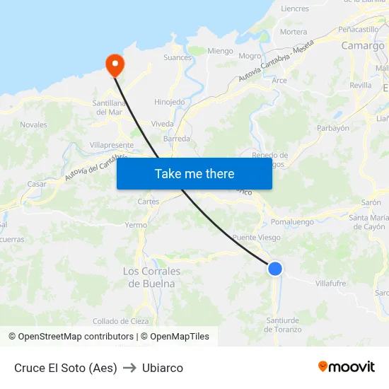 Cruce El Soto (Aes) to Ubiarco map